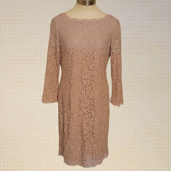 Adrianna Papell Dresses & Skirts - Adrianna Papell Pink Floral Lace Sheath Dress Size 12 3/4 Sleeve Formal